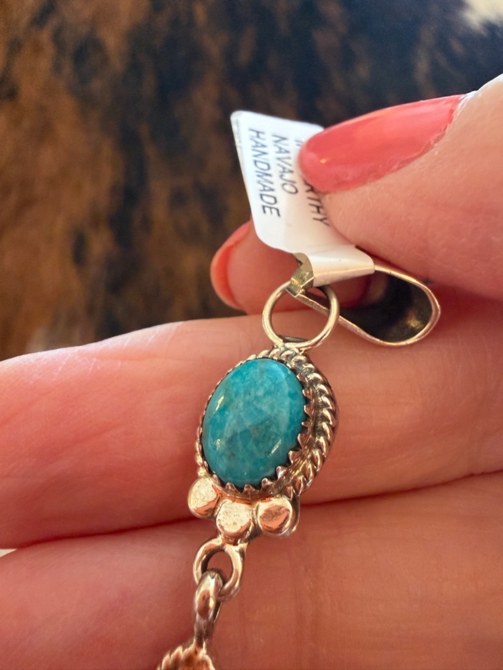 ❤️Signed Navajo Sharon McCarthy Cactus Pendant Kingman Turquoise Sterling Silver - Picture 9 of 15